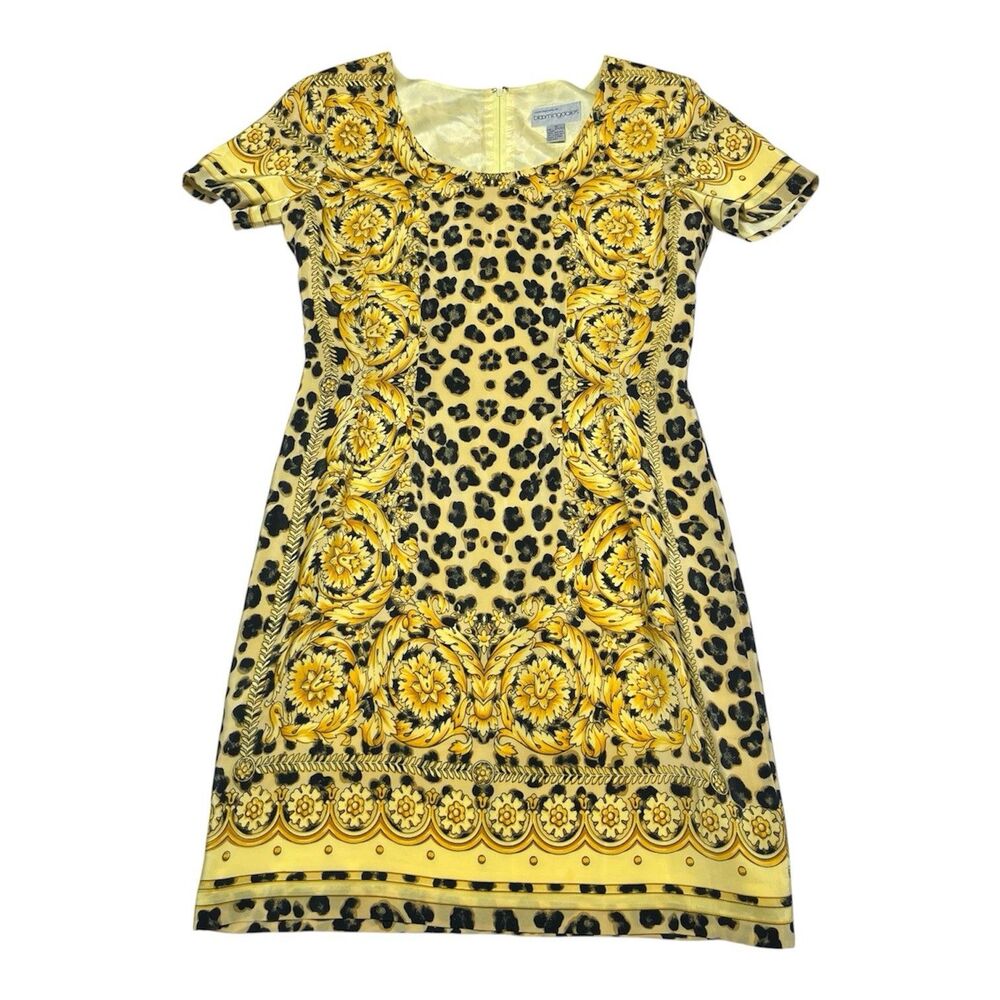 Vintage Bloomingdales Silk Leopard Gold Baroque Print Dress